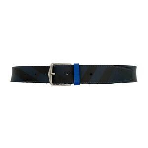 BURBERRY Joe London Check Leather Belt in Navy/Black 85cm|34in